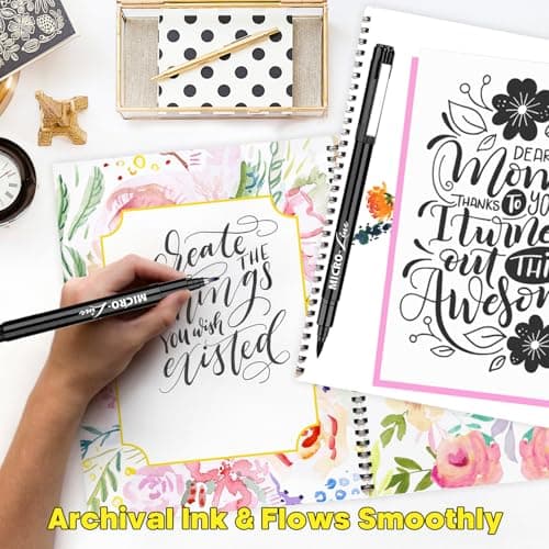 Dyvicl Hand Lettering Pens, Calligraphy Brush Pens Art Markers for Beginners Writing, Sketching, Drawing, Illustration, Scrapbooking, Journaling, Black Ink Pen Set, 8 Sizes