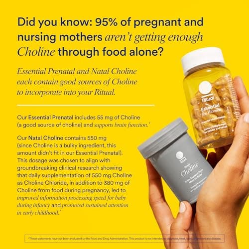Ritual Essential for Women Prenatal Multivitamin: Folate & Choline for Neural Tube Support, Omega-3 DHA for Fetal Brain Development, Iron, Calcium-Helper D3 & K2, Non-GMO, Vegan, Citrus, 30 Days