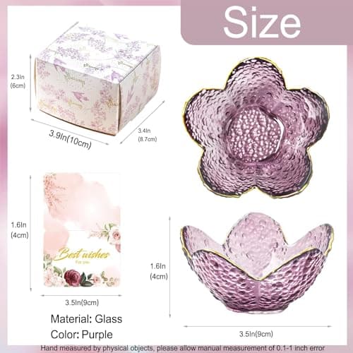 Purple Flower Jewelry Dish Glass Ring Dish Jewelry Tray Cute Vanity Organiser Room Decor Aesthetic Nightstand Bathroom Decor Trinket Dish Ring Holder Valentine's Friendship Birthday Gifts for Women