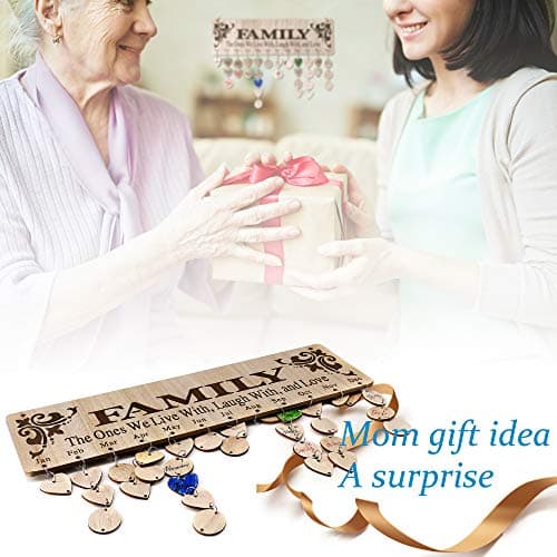 Gifts for Mom Grandma from Daughter, Unique Wooden Family Birthday Reminder Tracker Calendar Board Wall Hanging with 100 Tags, Best Gift Ideas for Christmas Birthday Mother's Day