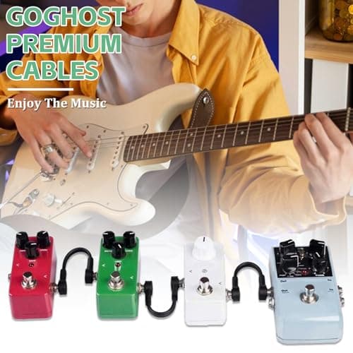 GOGHOST 3 Inch Guitar Patch Cables 6 Pack, 1/4" TS Right Angle Effect Pedal Flat Cables, Pedal Board Patch Cables, Black