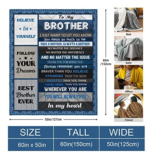 Quilazy Gifts for Brother, Best Brothers Birthday Gifts from Sister, Big Brother Gift for Boy, Cool Christmas Fathers/Valentines Day Graduation Birthday Gift for Adult Brothers Men Blanket 60"X 50"