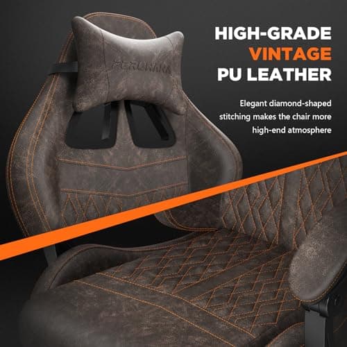 Ferghana Vintage PU Leather Gaming Chair, High Back Gamer Chair with Massage, Ergonomic Computer Office Chair with Footrest for Adults, Racing Style Reclining Video Game Chair Chestnut Brown
