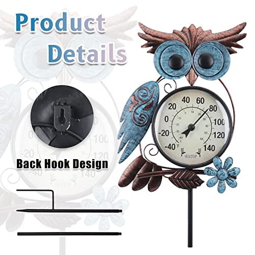 No Battery Needed Garden Stake Wall Art Gifts Idea Waterproof MUMTOP Outdoor Thermometer, Owl Outside Decor for Patio, Yard and Garden B09XB9V83S