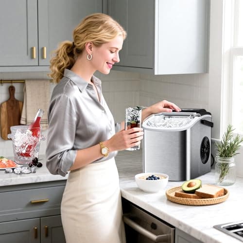 Commercial Nugget Ice Maker 80Lbs/24H with 20Lbs Storage, Stainless Steel Pellet Ice Machine, Ready in 10-15 Mins, Self-Cleaning for Office & Home Restaurants Bars
