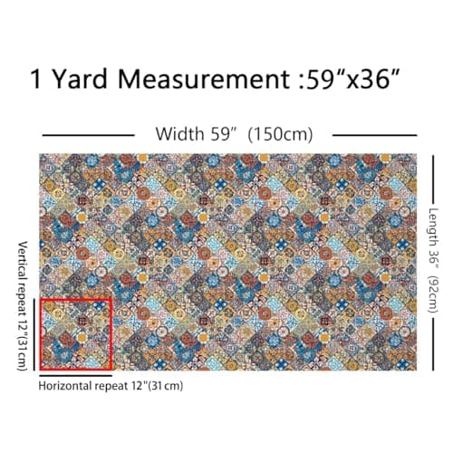 Bohemian Upholstery Fabric for Chairs, Boho Geometric Fabric By The Yard, Vintage Exotic Floral Decorative Fabric for Upholstery and DIY Projects, Plaid Pattern Fabric, Colorful, 1 Yard