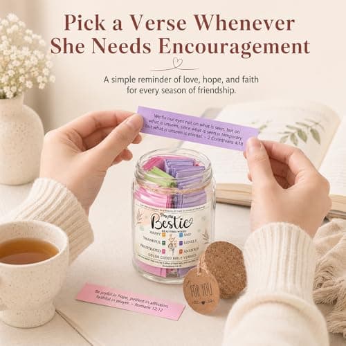 Bestie Bible Verses Jar – Birthday Gifts for Friends, Graduation Gifts for Bestie, Color Coded Bible Verses, Faith Based Friendship Gift for Women B0FF54MWMG