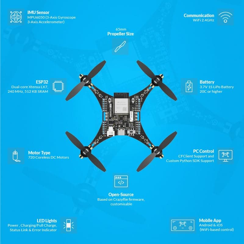 LiteWing - ESP32 based Programmable Drone Development Board without Battery for Makers, Developers and Educators (Ready to Fly)