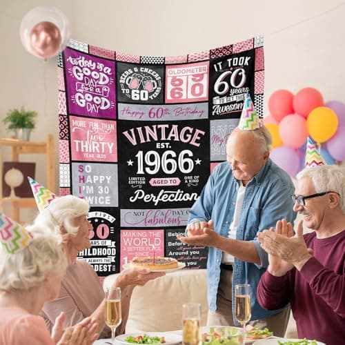 60th Birthday Gifts for Women Throw Blanket 60"x50", Best Gifts for 60 Year Old Woman, 60th Birthday Gift Ideas, 1966 Birthday Gift for Women, 60 Year Old Party Favors/Decorations for Woman B0CQR5HB89
