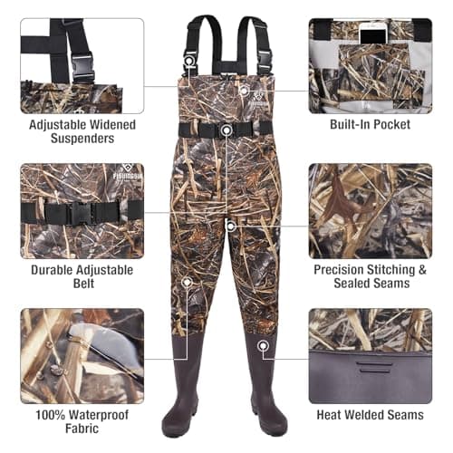 FISHINGSIR Fishing Waders for Men, 2-Ply Nylon/PVC Waterproof Women Chest Wader with Boots, Bootfoot Hunting Waders