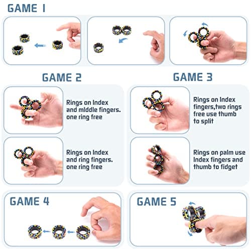 Magnetic Rings Fidget Toy Set, Idea ADHD Fidget Toys, Adult Fidget Magnets Spinner Rings for Anxiety Relief Therapy, Fidget Pack Great Gift for Adults Teens Kids Easter Basket Stuffers (3PCS) B09995133G