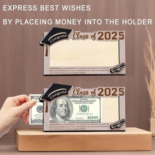 Graduation Gifts 2025 Money Holder, Wooden Graduation Money Cash Envelope Box for Class of 2025 Senior College University Graduates Holiday Christmas Gifts