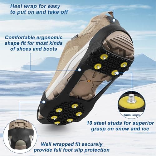 AGOOL Ice Cleats Snow Traction Cleats Crampons for Shoe and Boots Non-Slip Overshoe for Walking on Snow and Ice Rubber Walking Cleats Anti Slip Crampons