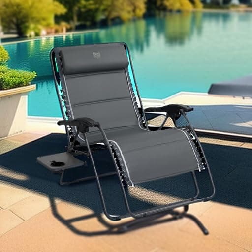 Timber Ridge Oversized Zero Gravity Chair, 33In Wide XXL Zero Gravity Reclining Chair with Side Table, Full Padded Lounge Chair for Outdoor Camping Patio Lawn, Heavy Duty Supports 500lbs, Grey-1 Pack