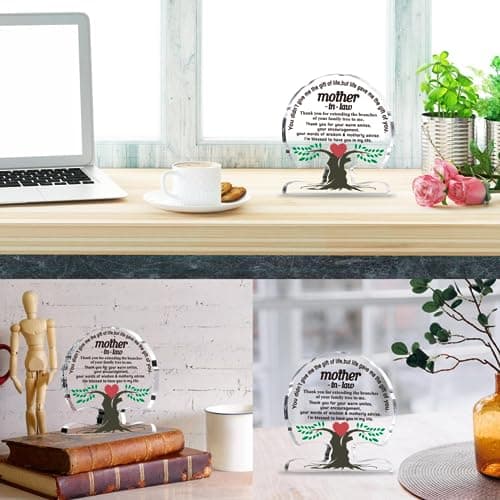 Gifts for Mother in Law from Daughter Son in Law, Thanks You Mom Best Mother in Law Ever Gift Desk Signs Home Decor Mother in Law Birthday Gifts Christmas Acrylic Tree Plaque B0CD7QK38F