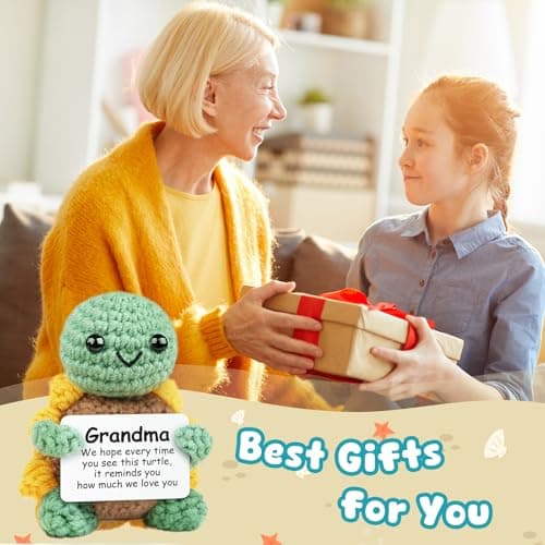 Gifts for Grandma, Grandma Birthday Gift, Positive Handmade Crochet Sunflower Turtle Decor, Grandma Gifts from Grandkids, Thanksgiving Christmas Easter Present - 2.8x2x2.9 inches