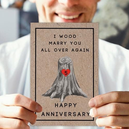 Happy 5th Anniversary Card for Women Men, 5th Wedding Anniversary Wood Card for Him Her,Fifth Anniversary Card for Boyfriend, 5 Years Married Gift for Husband