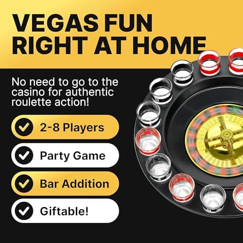 Shot Glass Roulette Drinking Game – 16-Piece Red/Black Set with 2 Metal Balls, Fun Adult Party Game for White Elephant, Game Nights, and Gifts B001JSX7KW
