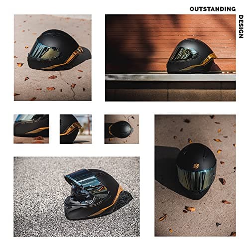 HAX Obsidian Full Face Dual Visor Adult Motorcycle Helmet for Motorbike Street Bike with Pinlock Ready DOT Approved Matte Black Gold L