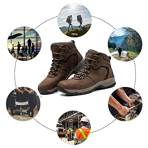 AZXPROT Waterproof Hiking Boots for Men, 6" Comfortable Soft Toe Shoes Mid Non Slip Hiking Shoes Outdoor Travel Shoes Leather Hiking Backpack Boots