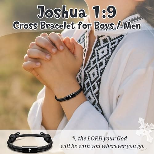 PEALICIOUS Cross Bracelet for Boys, Joshua Birthday Son Gifts for Teens B0FK4PJ31K