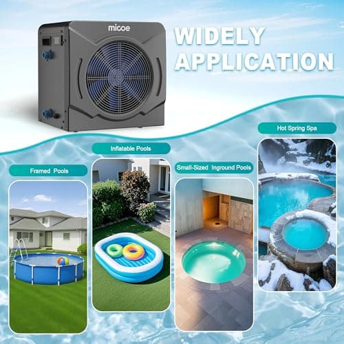 MICOE 17000 BTU Energy Efficient Electric Pool Heat Pump for Above Ground Pools Up to 15ft (8/11/15ft) & 5,000 Gallons, Swimming Pool Heater with Easy Install Kit,110V/120V