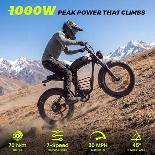 Electric Bike for Adults, 1000W/1500W/3000W Dirt Bike, 30/34/37MPH, 48V 15 Ah/18.9Ah/25Ah e Bike, 40/47/100 Miles Electric Motorcycle, 20" Fat Tire Off-Road Bike, All Terrain Electric Bike