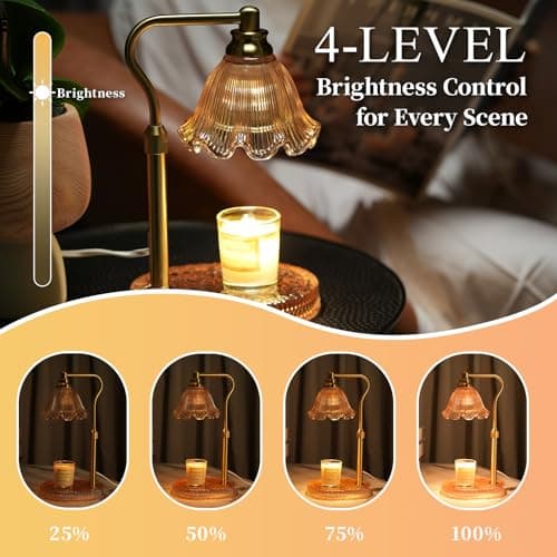 Flameless Electric Wax Warmer for Jar Candles, Includes 2 Bulbs, Brown, Home Decor Gift for Men & Women, Housewarming Flower Candle Warmer Lamp with Timer & 4-Level Dimmer, Adjustable Height B0F47HJQKV