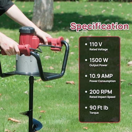 DC HOUSE 1500W Electric Post Hole Digger Earth Auger Hole Digger Auger Digging Tools with 6" Digging and Extension Rods for Farmland Garden Plant