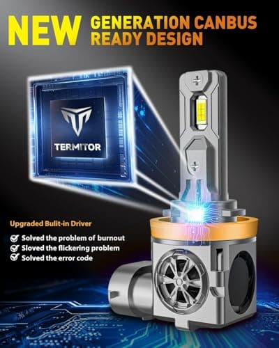 Termitor H11/H9 LED Bulbs, 45,000LM 10X Super Bright, 1:1 Mini Size 6500K Cool White IP68 Waterproof Automotive Replacement H11 Fog Lights, 3-Minute Plug and Play Installation, Pack of 2