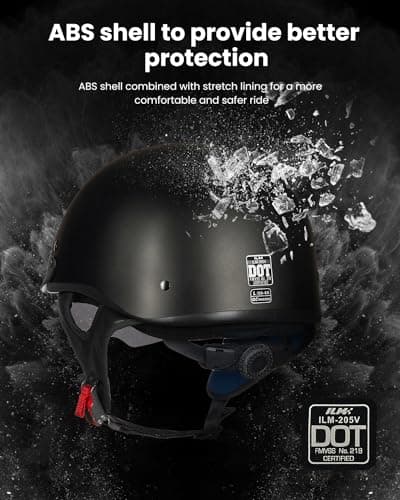 ILM Half Helmet Motorcycle Open Face Sun Visor Quick Release Buckle DOT Approved Cycling Motocross Suits Men Women Model-205V (S, Matt Black)