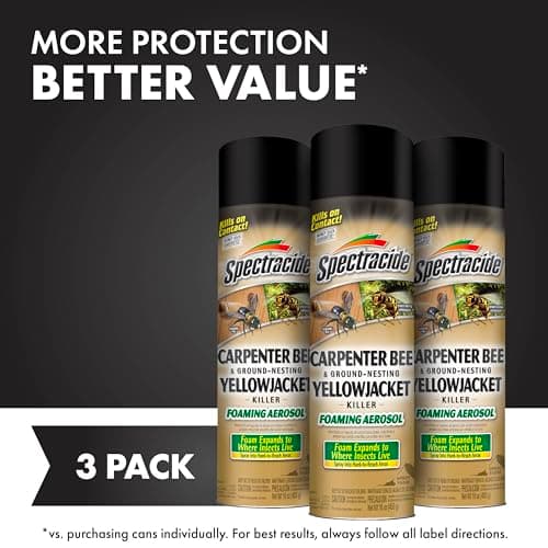 Spectracide Carpenter Bee and Ground-Nesting Yellowjacket Killer Foaming Aerosol 16 Ounces, Expands to Where Insects Live, 3 Pack