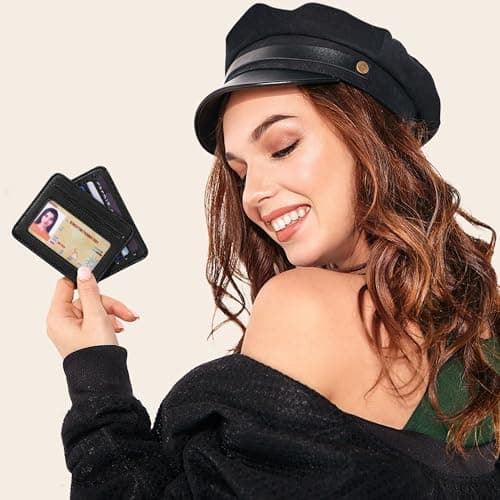 Mayski Credit Card Holder for Women Minimalist Wallet, RFID Blocking Wallets Card Cases, Small Wallets with ID Window for Women Men, Black