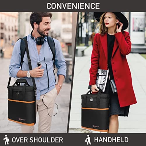 opux 3 Bottle Wine Carrier Tote, Insulated Leakproof Wine Cooler Bag, Wine Travel Bag Tote for Picnic BYOB Beach, Portable Wine Bottle Carrying Case, Gift for Wine Lover Women Men Christmas, Brown