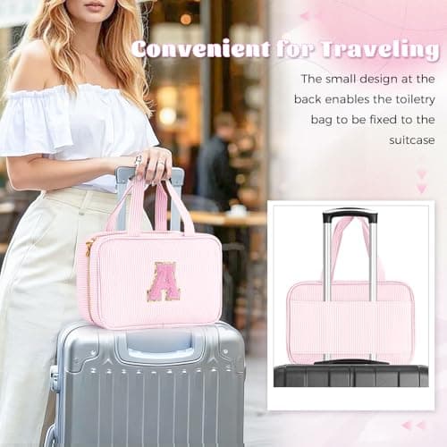 Gifts for Teen Girls Women - Personalized Toiletry Bag Initial Makeup Bag | Travel Cosmetic Bag | 8 9 10 11 12 13 14 15 16 Years Old Girl Gift Trendy Stuff - Pink A B0FSJXYKK8