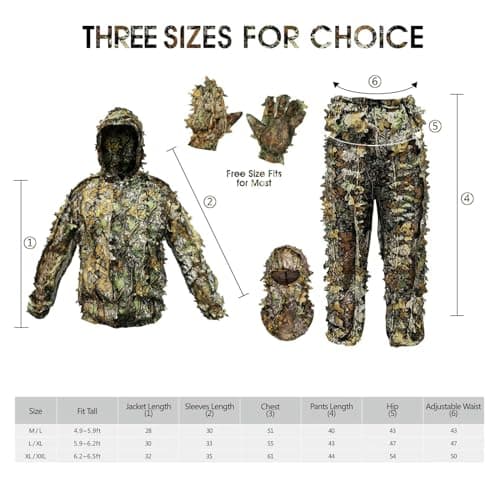 Ghillie Suit Camouflage Hunting Suits Outdoor 3D Leaf Lifelike Camo Clothing Lightweight Breathable Hooded Apparel