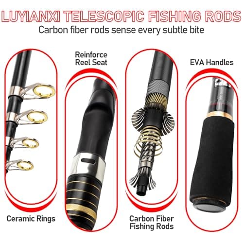 Telescopic Fishing Rod Combo - 2PCS 6.9 7.89FT Collapsible Carbon Fiber Pole Set, Spinning Reel Lures Lines Kits with Carrier Bag for Travel Saltwater Freshwater Fishing Gifts for Adults Beginer