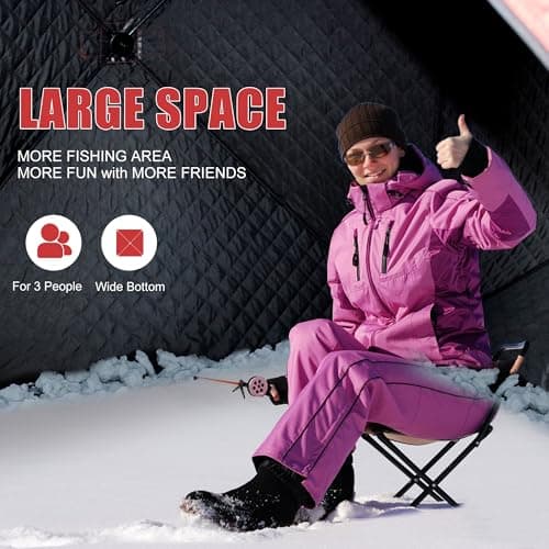 ShedOFF 300D/600D Insulated Ice Fishing Shelter 2-3 Person, Wide Bottom Windproof Pop-up Ice Fishing Tent, Thermal Portable Ice Shanty Ice Shack