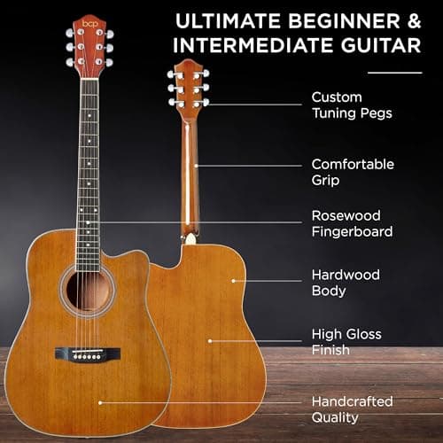 Best Choice Products 41in Beginner Acoustic Guitar Full Size All Wood Cutaway Guitar Starter Set w/Case, Strap, Capo, Strings, Picks - Natural Mahogany