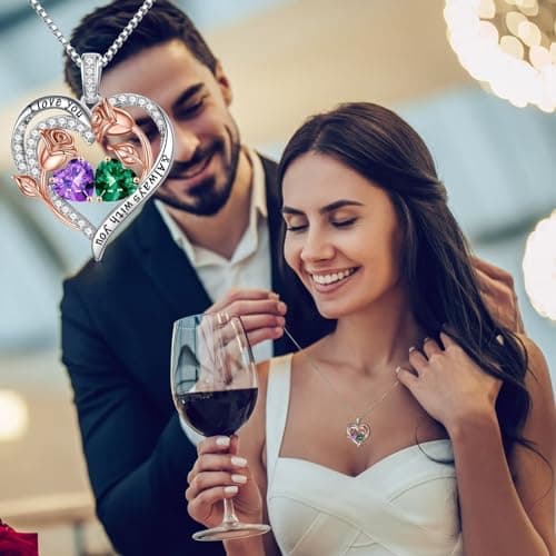 925 Sterling Silver, Gift Box Packaging, Anniversary Birthday Gifts for Wife Mom Daughter Iefil Birthstone Necklace for Women - Rose Heart Necklace B0CJV8W2XC