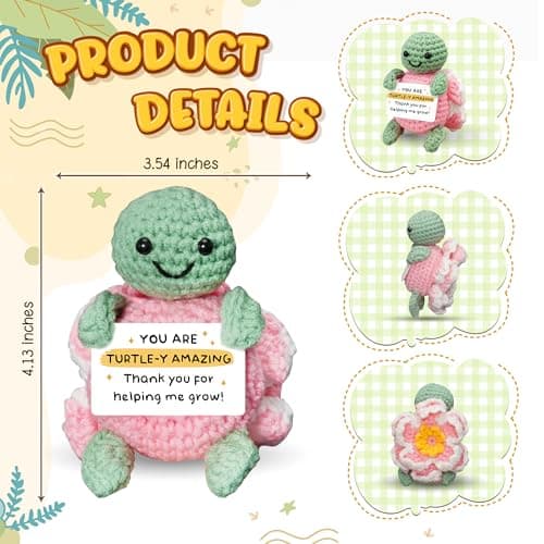 HEXMOZ Christmas Teachers Gifts for Women, Daycare, Preschool, Kindergarten - Thank You for Helping Me Grow Appreciation Gift Ideas - Cute Handmade Turtle Crochet Emotional Support with Positive Card