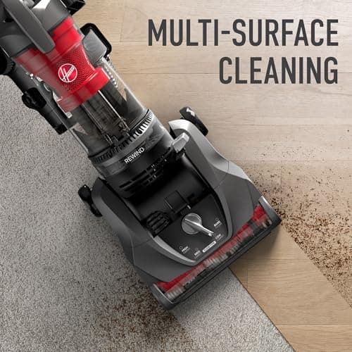 Hoover Rewind Pet Upright Bagless Vacuum Cleaner for Carpet and Hard Floors, Automatic Cord Rewind, Above Floor Cleaning Corded Vacuum Cleaners for Home Use, Gray