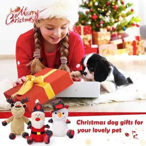 SZEE Dog Christmas Toys for Medium & Big Pets [3 Pack], Premium Dog Gifts, Christmas Doggy Plush Squeaky Chew Toys - Santa, Reindeer, Snowman B0DCMH5GY4