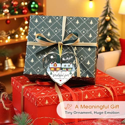 FaCraft Neighbor Gifts Christmas Ornaments 2025 - Xmas Birthday Good Gifts for Neighbors Best Friends Women Men The Neighbors Favor Grateful Heart Shaped Glass Ornament for Christmas Tree Decorations