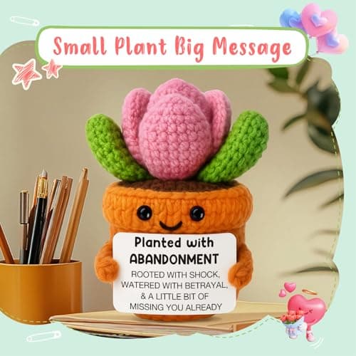 Funny Coworker Leaving Gift – Crochet Succulent Plush with Humor Message – Farewell Gift for Women Who are Quitting, Burned Out, or Betrayed, Supportive Decor for Divorce, Heartbreak,Goodbye, Breakup
