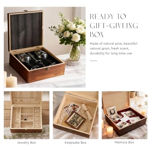 AW BRIDAL Wedding Gifts Bridal Shower Gifts Engagement Gift for Couples Newlyweds Mr & Mrs Wedding Wine Glasses Set of 2 - Wine Opener Wine Stopper with Engraved Wooden Keepsake Box