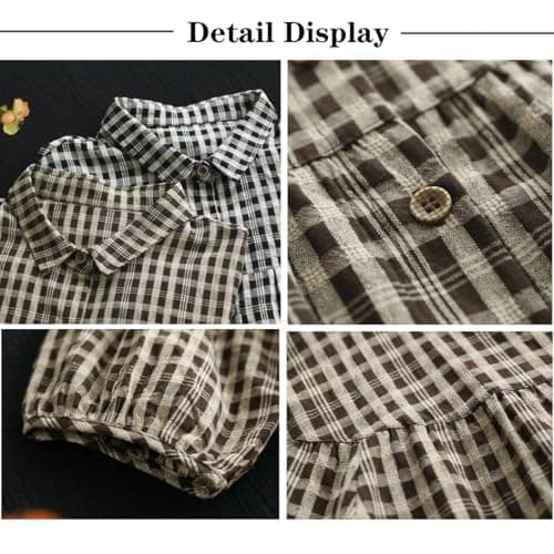 FEUSEUZ Korean Style Summer Shirt Women's Retro Cotton Linen Checkered Shirt Women's Loose Casual Short Sleeved top