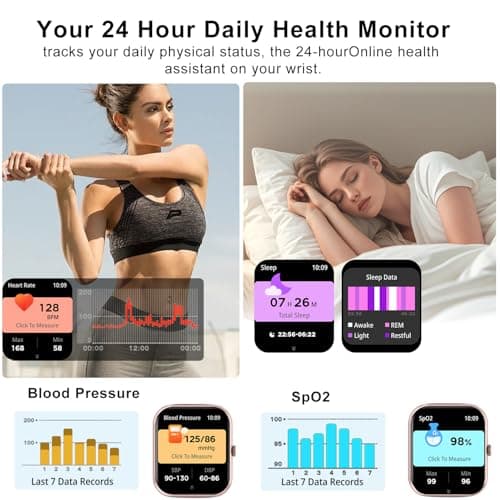 Smart Watch for Men Women Compatible with IOS Android Phone, 1.83" Full Touchscreen IP68 Waterproof Smart Watches,Fitness Tracker with Make/Recive Call 123+ Sport Modes Heart Rate/Sleep Monitor,Pink