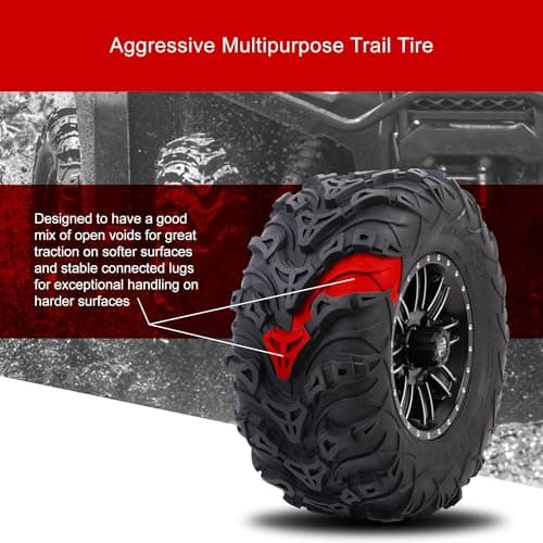 Tusk Mud Force ATV Tire Set – 25x8-12 Front & 25x10-12 Rear – Durable Off-Road Quad Tires Set of 4