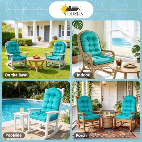 Yddsky Adirondack Chair Cushion, Rocking Cushions 44x19.4x4 inch, High Back Patio Recliner Cushion of Upper and Lower with Ties, Sunscreen and Fade-Resistant Turquoise,2